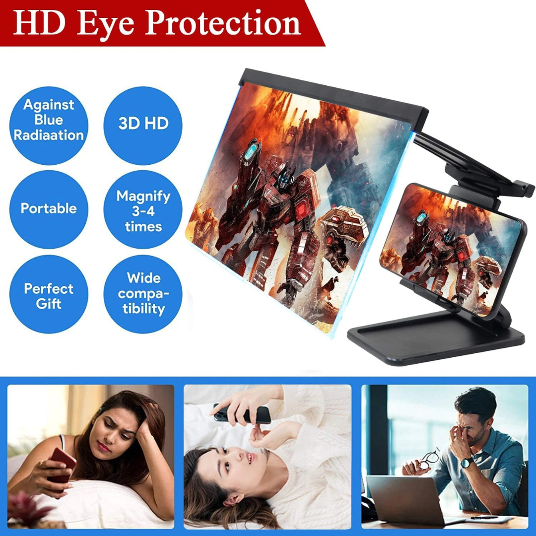 12" HD 3D Phone Screen Magnifier – Foldable Stand for Movies & Gaming